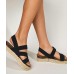 Simple Hiking Sandals Black Knit Fabric